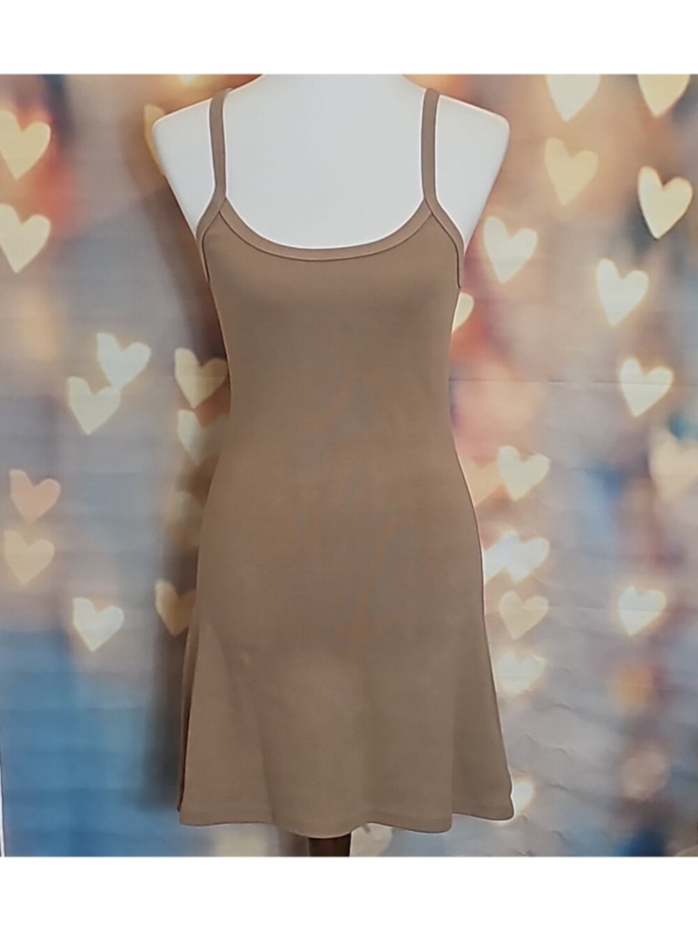 Los Angeles Apparel Brown 2x1 Rib Cotton Mini Dress Spaghetti Strap Medium USA
